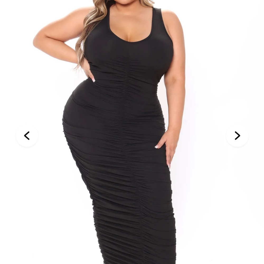 Fashion Nova Black Ruched Bodycon Maxi Dress